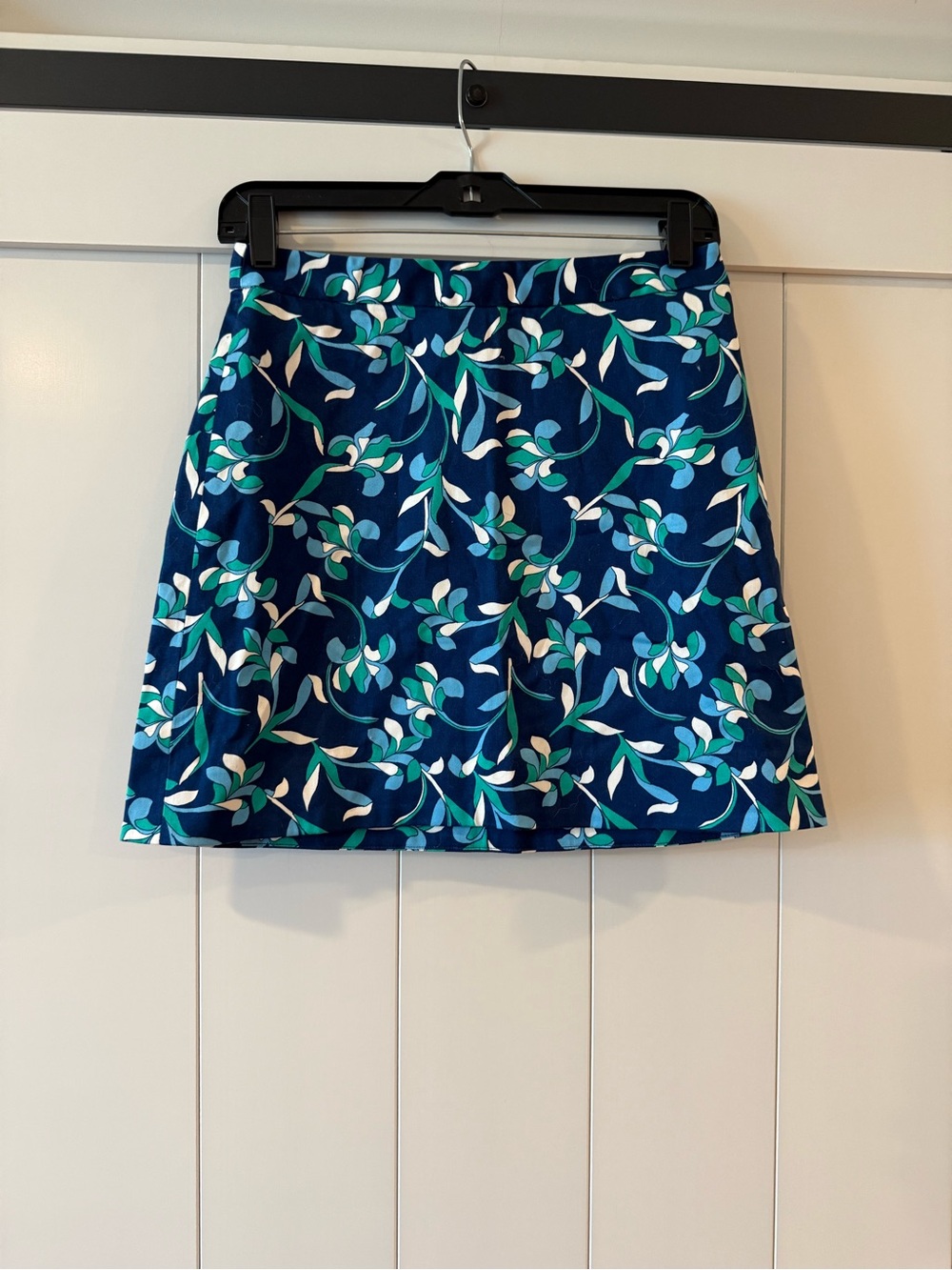 Draper James Navy Blue Floral A-Line Skirt with Teal and White Leaves